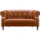 革 皮 ソフトレザーソファ(2人掛) レトロ調 クラッシック 茶 木フレーム インダストリアル