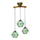 シーリングライト ステンドグラス デザインガラス 3灯吊り ブルー LED電球付き