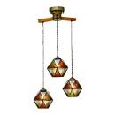 シーリングライト ステンドグラス デザインガラス 3灯吊り アンバー 電球無し