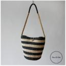 ABACA ワンハンドルバッグ バケット ボーダー BK ナチュラル 高さ27cm