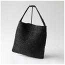 LEATHER&ABACA バッグ フィッシュテール BK おしゃれ ナチュラル 幅38