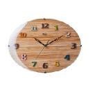 電波掛け時計 カラフル数字 ポップ 木目調 楕円 ブラウン