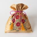 刺繍ベロア巾着袋 マスタード バッグ フラワー 花 雑貨 小物 高さ35 通販