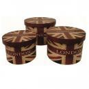 ユニオンジャック円型ケース 3個セット アンティーク調 収納ケース レッド 直径20.5~27.5