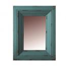 WOODミラー アンティーク調雑貨 ウォールミラー シャビー ターコイズ 木製 鏡 幅71