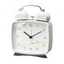 置き時計 デスク テーブル 卓上 スチール ガラス プラスチック ホワイト目覚まし時計 高さ12.5