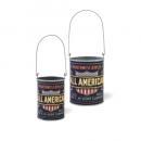 ヴィンテージリメイク缶-16 set2 プランター メッキ 紙 ブラック おしゃれ 直径7~9