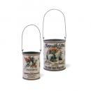 ヴィンテージリメイク缶-24 set2 プランター メッキ 紙 アイボリー おしゃれ 直径7~9