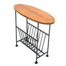 マガジンラック付オーバルテーブル 木製 シンプル アイアン アンティーク調 シーシャムウッド 幅57