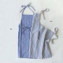フルエプロン ブレーシング ストライプ BL ブルー ナチュラル リネン コットン 丈90