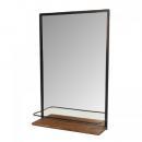 棚付ウォールミラー アンティーク調 ブラウン 木製 おしゃれ 棚 シンプル DIY 幅60