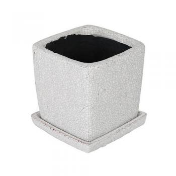 GLAZED POT SQUARE WHITE S プランター テラコッタ ホワイト 高さ15.5
