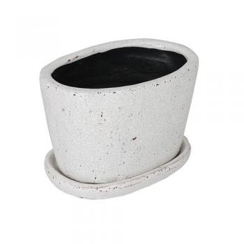 GLAZED POT OVAL WHITE L プランター テラコッタ ホワイト オーバル 幅23