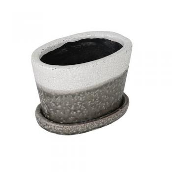 GLAZED POT OVAL GREENISHGRAY Sプランター テラコッタ オーバル 幅18