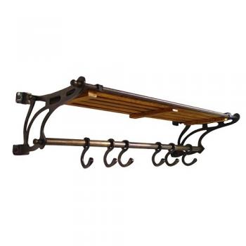 COAT & HAT RACK ハンガー 木製 棚網 ブラウン アンティーク調 フック 幅76