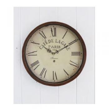 ラガール・クロック アンティーク調 壁掛け 時計 電池 ブラウン シャビー 木製 直径34