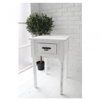 スモール・ベッドサイドテーブル 木製 おしゃれ 天然木 ナチュラル アイアン ホワイト 幅40.5