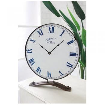 ラスティプレート・クロック 置き時計 電池 おしゃれ ブルー アンティーク調 高さ40.5