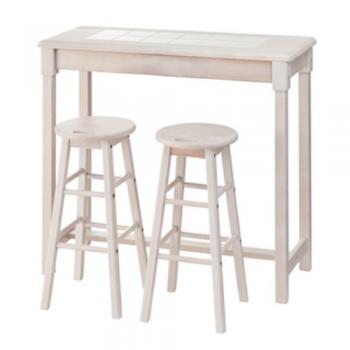 カウンタースツールセット おしゃれ 天然木 ラバーウッド タイル フレンチホワイト 高さ95