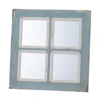 ウォールミラー 2個セット 木製 グリーン ブルー おしゃれ ナチュラル 窓 鏡 スクエア 幅56