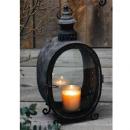 ブリキシャビー キャンドル ハイラウンドランタン 黒ブラック ガラス板 アンティーク調 ヴィンテージ
