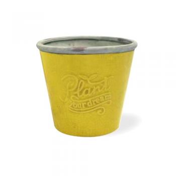 フロートポットL-YE ヴィンテージ調 プランター 鉢 セラミック イエロー 直径19.5