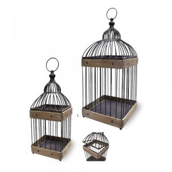 ドロールバードケージ 2set アンティーク調 アイアン 木製 プランタースタンド 高さ65~79