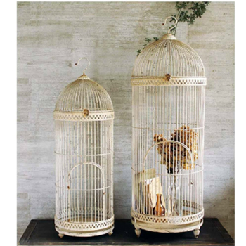 鳥かご フック付 アンティークホワイト バードゲージ2個セット ガーデニングのディスプレイにも