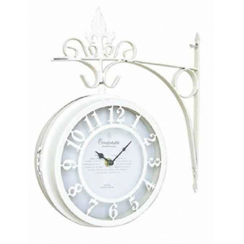 アンティーク オールドストリートクロックL 壁掛け時計 ホワイト ヨーロッパ風 両面時計 360度回