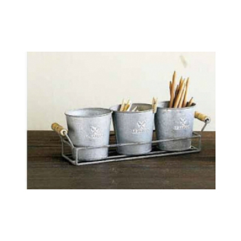 ブリキ アンティーク ミニバケツ ポット3個セット トレイ ガーデニング 植物 ナチュラル 玄関
