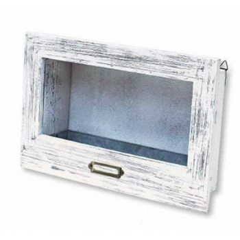 ウッドフレーム シャビー ホワイト ブリキトレー付 ガーデニング アレンジメント 壁掛け　スクエア