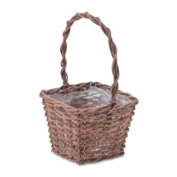 ガーデンバスケット スクエア M かご バッグ プランターカバーブラウン 柳 ビニール 幅15.5