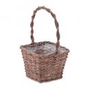ガーデンバスケット スクエア M かご バッグ プランターカバーブラウン 柳 ビニール 幅15.5