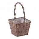 ガーデンバスケット スクエア L かご バッグ プランターカバーブラウン 柳 ビニール 幅18.5