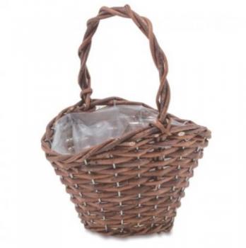 ガーデンバスケット ワイド S かご バッグ プランターカバーブラウン 柳 ビニール 幅17.5