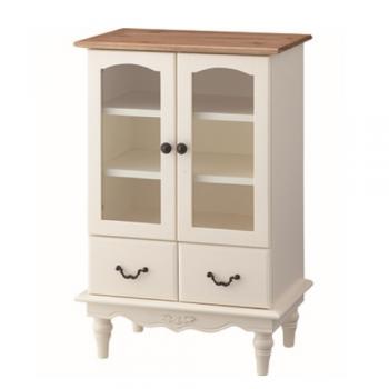 ビッキーキャビネット シンプル 木製 パイン ナチュラル 天然木 ホワイト ガラス 高さ83