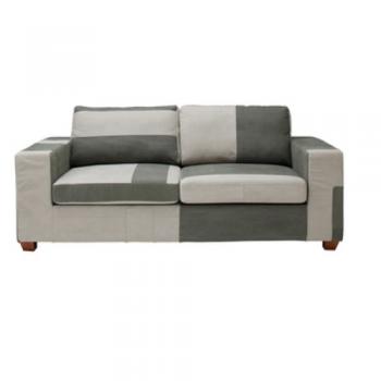 ソファ 3人掛け ファブリック カーキ パッチワーク ポリエステル 幅181