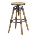 ハイスツール 木製 スチール ナチュラル 天然木 ミディアムブラウン 高さ70~78.5