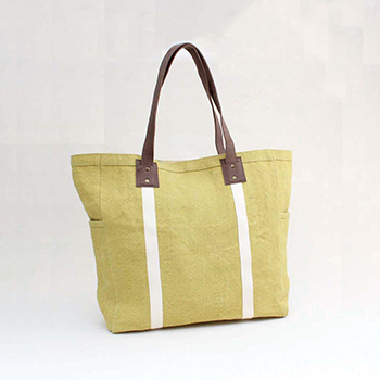 トートバッグL インド麻 キウイ ホワイトライン 収納力抜群 大人めカジュアル 通勤通学にも使える
