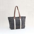 トートバッグM インド麻 定番ブラック ホワイトライン 収納力抜群 大人めカジュアル 通勤通学にも