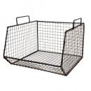 スタッキングワイヤーバスケット アイアン ヴィンテージ調 シンプル 収納 かご ブラック 幅30