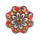 セラミックノブ 3個セット 陶器 アンティーク調 綺麗 フラワー レッド DIY 直径4