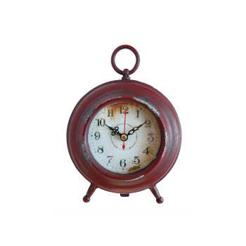 レトロ 置き時計 アンティーククロックP シャビーレッド クラシック インテリア ディスプレイ