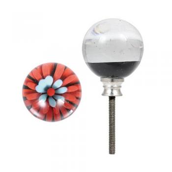 GLASS KNOB B アンティーク調 DIY ノブ レッド アイアン ガラス 長さ7.2