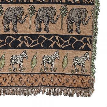 JACQUARD THROW ''SAFARI'' ベージュ インド綿 オシャレ 幅120