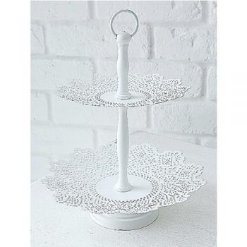 スチールレース・ツーティアトレイ 2個セット シャビー ホワイト 小物入れ ディスプレイ スチール