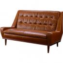 革 皮 ソフトレザーソファ(2人掛) レトロ調 クラッシック 茶 木フレーム インダストリアル