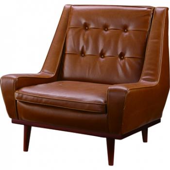 革 皮 ソフトレザーソファ(1人掛) レトロ調 クラッシック 茶 木フレーム　　　　　　