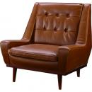 革 皮 ソフトレザーソファ(1人掛) レトロ調 クラッシック 茶 木フレーム　　　　　　