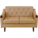 ソファ(2人掛) ソフトレザー キャメル レトロ 木製 木フレーム 合皮　　　　　